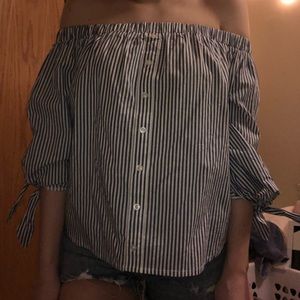 Navy Striped Off the Shoulder Top